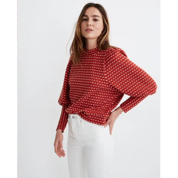 Madewell Sweaters - Madewell Puff-Sleeve Mockneck Top in Bow-Tie Jacquard Size Extra Large